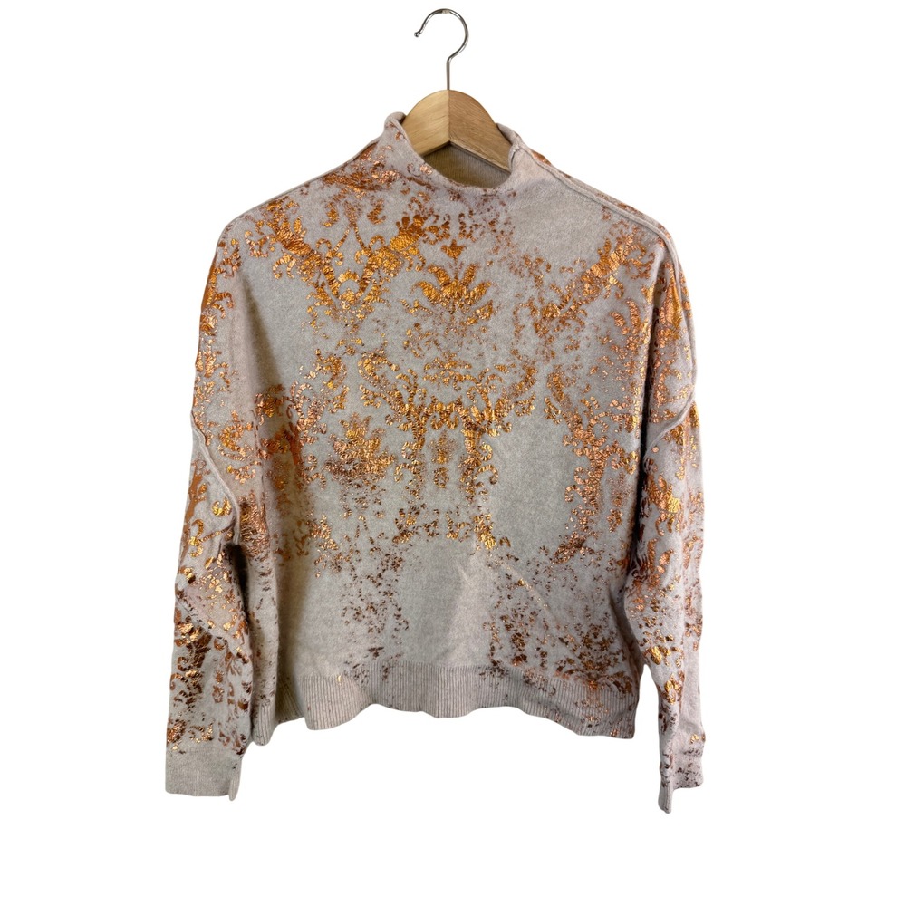 Anthropologie Pilcro The Alani Cashmere Mock Neck Sweater Women Large Metallic - Picture 2 of 13